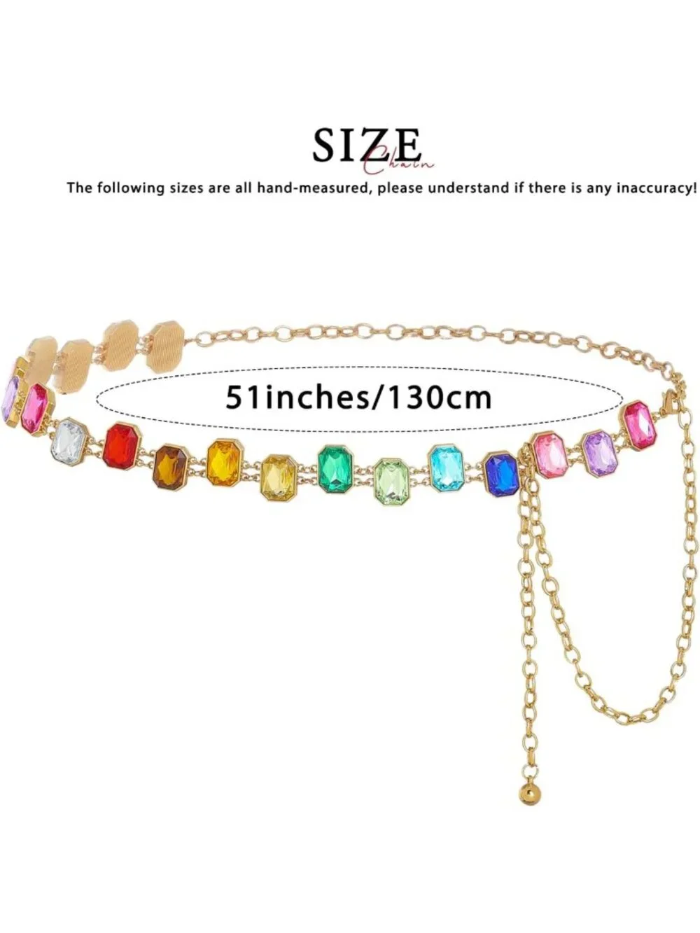 Colorful Rainbow Rhinestone Waist Chain Belt - Stylish Gold Jewelry for Women